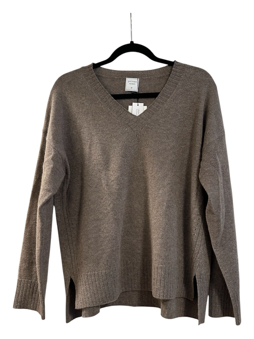 Paloma Fine Knits 100% Cashmere Taupe V-Neck Knit Sweater